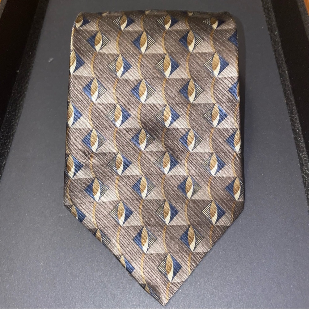Palatina Brown Blue Geometric 100% Imported Silk Necktie